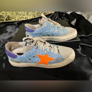 Golden Goose May Blue Glitter Leather Sneakers Sz 37/7